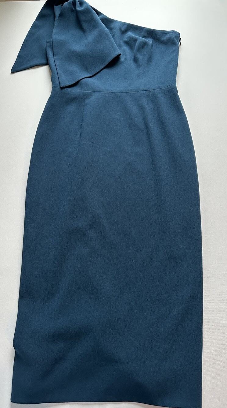 Tiffany Dress the Population One-Shoulder Midi Dress Peacock Blue, Size Medium